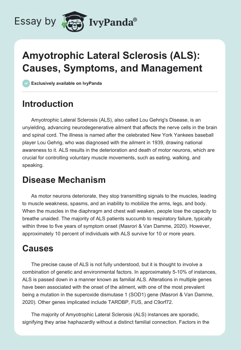 Amyotrophic Lateral Sclerosis (ALS): Causes, Symptoms, and Management. Page 1