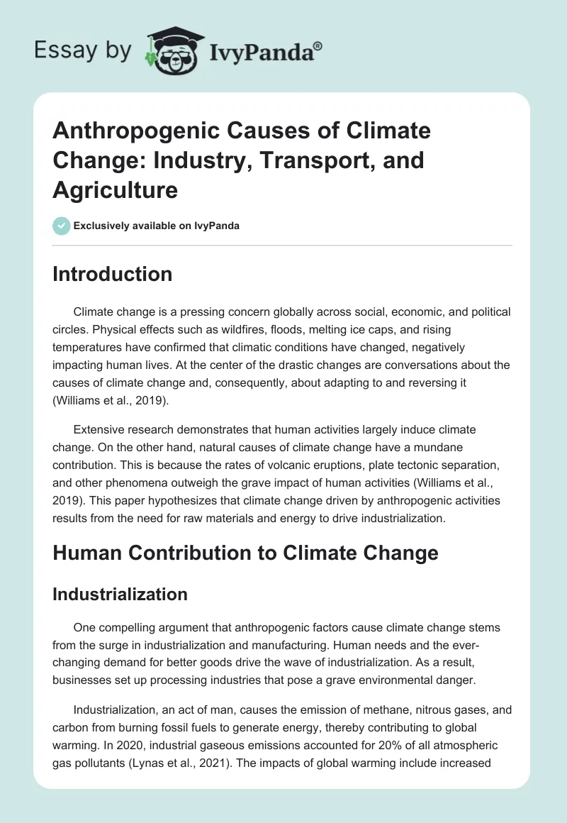 Anthropogenic Causes of Climate Change: Industry, Transport, and Agriculture. Page 1