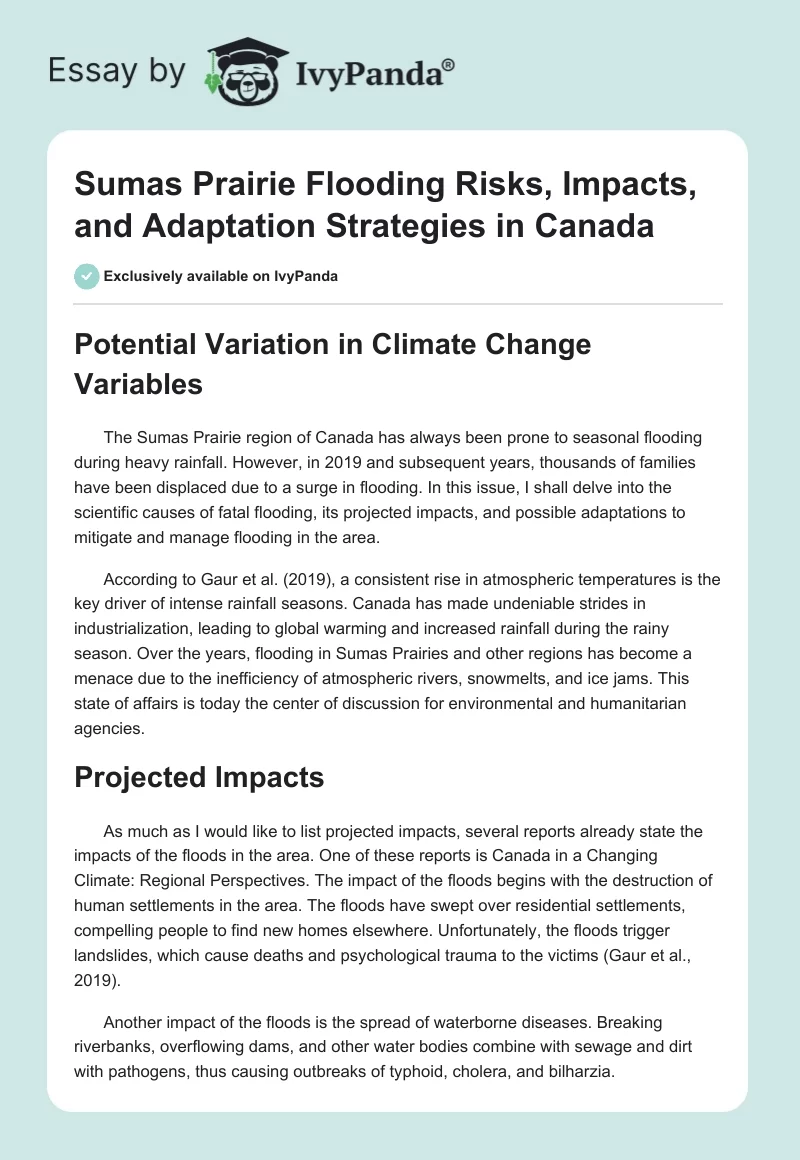 Sumas Prairie Flooding Risks, Impacts, and Adaptation Strategies in Canada. Page 1