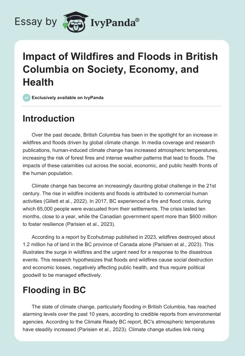 Impact of Wildfires and Floods in British Columbia on Society, Economy, and Health. Page 1
