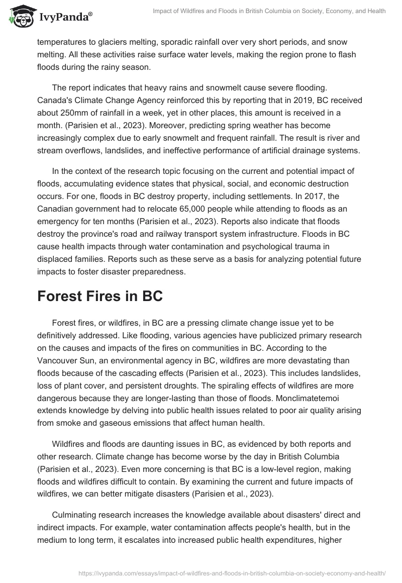 Impact of Wildfires and Floods in British Columbia on Society, Economy, and Health. Page 2