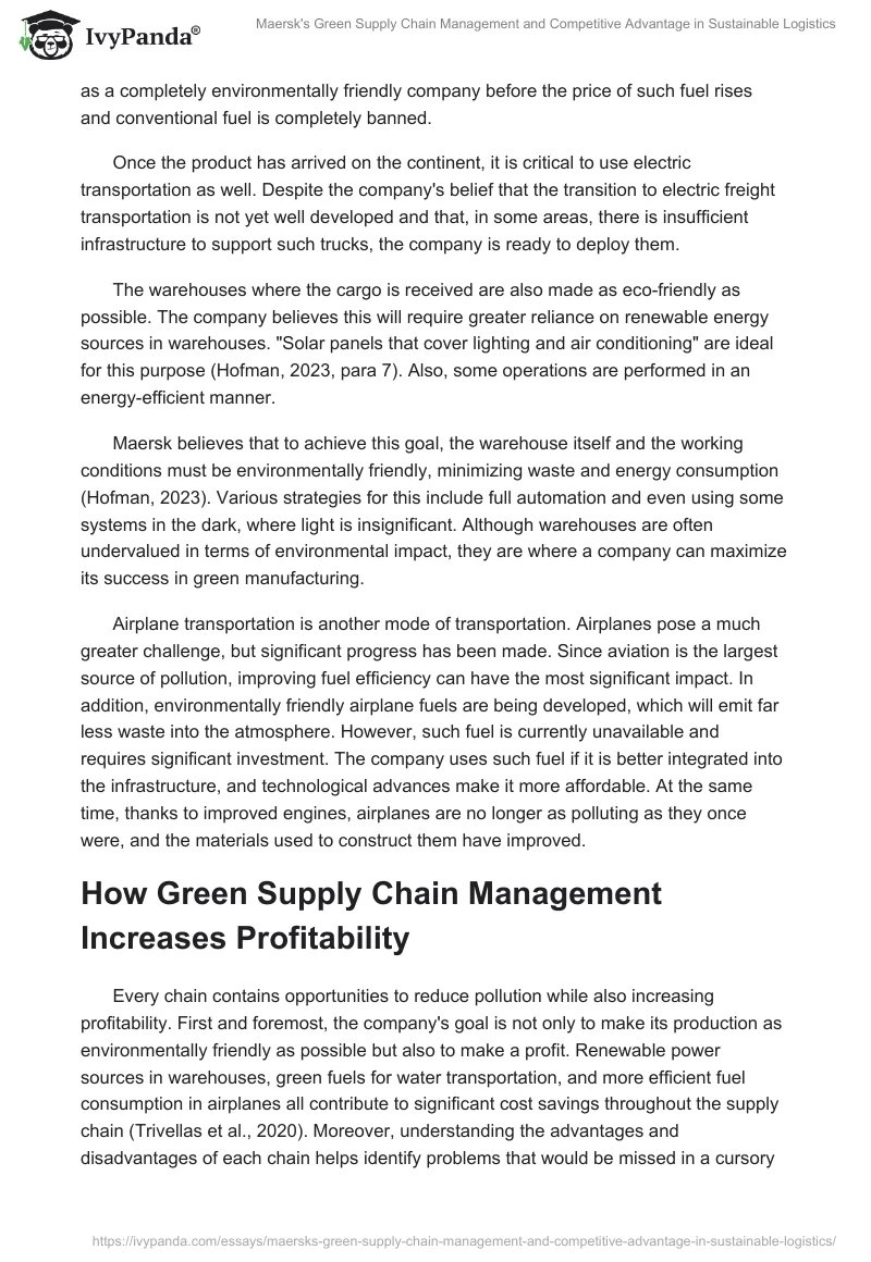 Maersk's Green Supply Chain Management and Competitive Advantage in Sustainable Logistics. Page 2