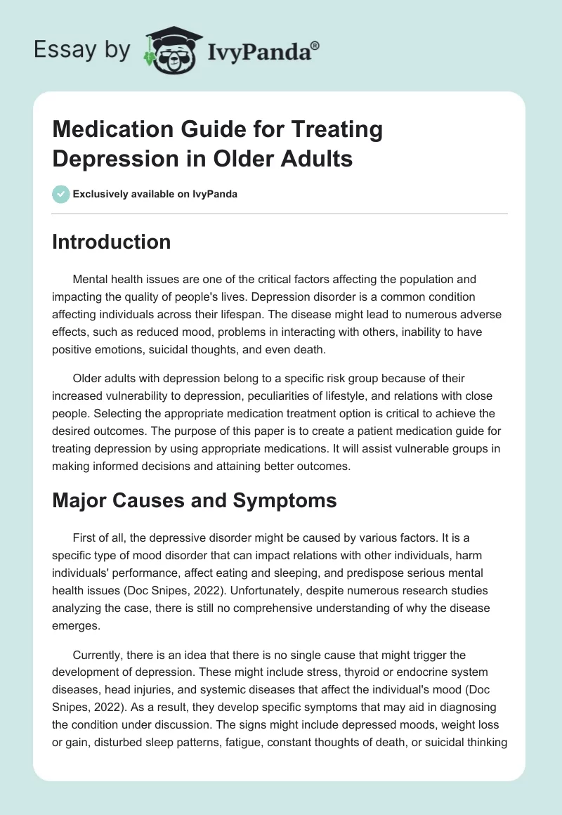 Medication Guide for Treating Depression in Older Adults. Page 1