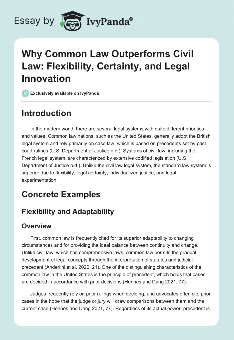 Why Common Law Outperforms Civil Law: Flexibility, Certainty, and Legal Innovation. Page 1