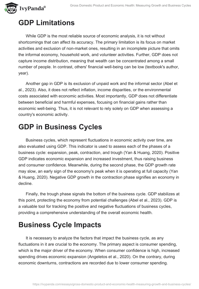 Gross Domestic Product and Economic Health: Measuring Growth and Business Cycles. Page 2