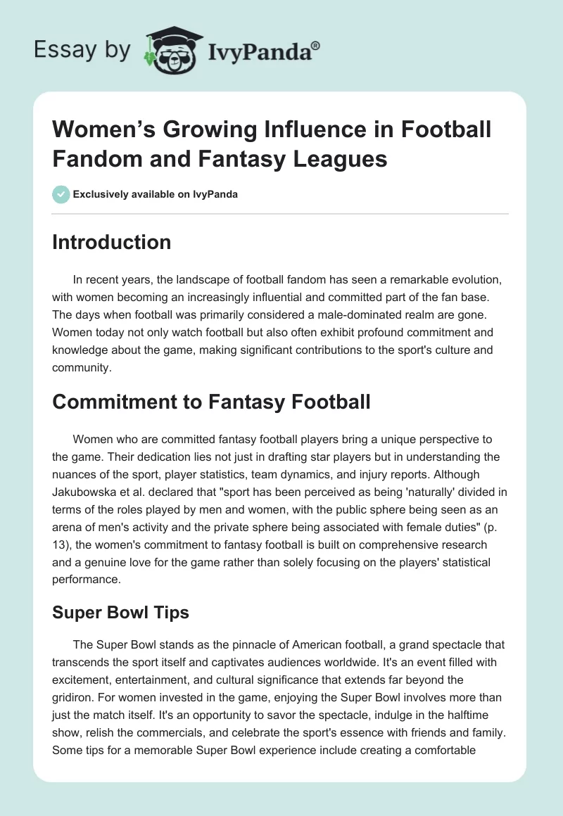 Women’s Growing Influence in Football Fandom and Fantasy Leagues. Page 1