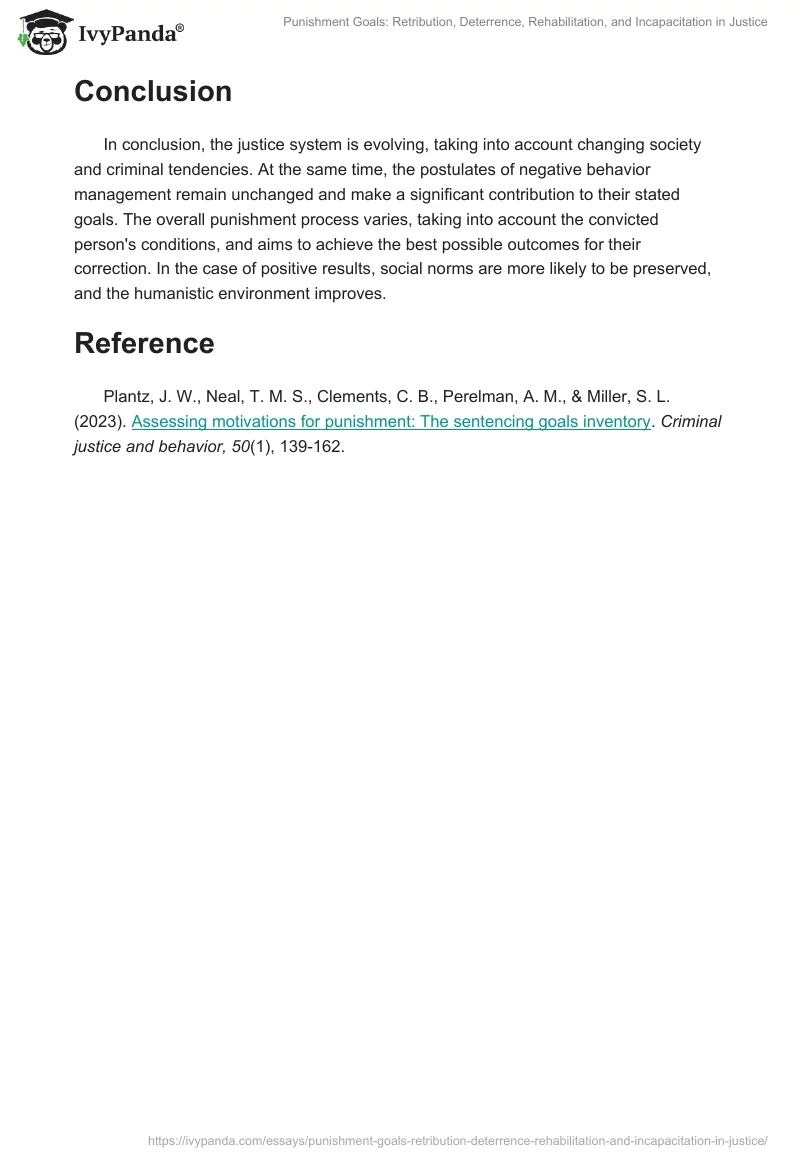 Punishment Goals: Retribution, Deterrence, Rehabilitation, and Incapacitation in Justice. Page 2