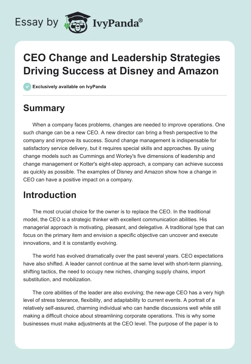 CEO Change and Leadership Strategies Driving Success at Disney and Amazon. Page 1