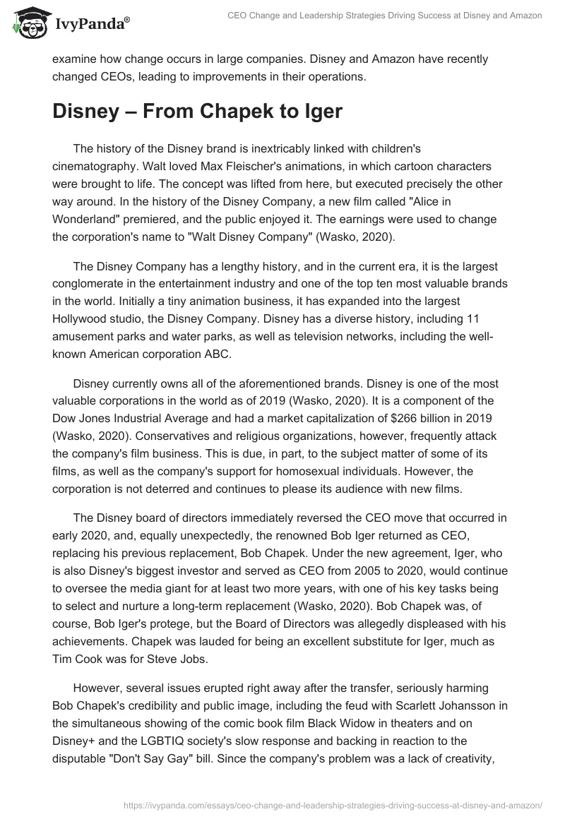 CEO Change and Leadership Strategies Driving Success at Disney and Amazon. Page 2