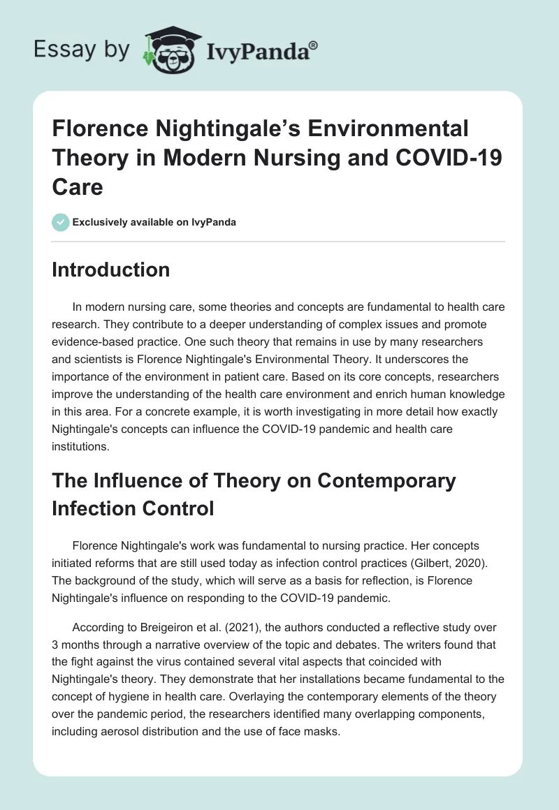 Florence Nightingale’s Environmental Theory in Modern Nursing and COVID-19 Care. Page 1