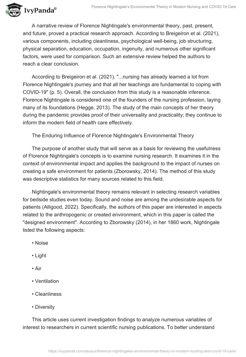 Florence Nightingale’s Environmental Theory in Modern Nursing and COVID-19 Care. Page 2