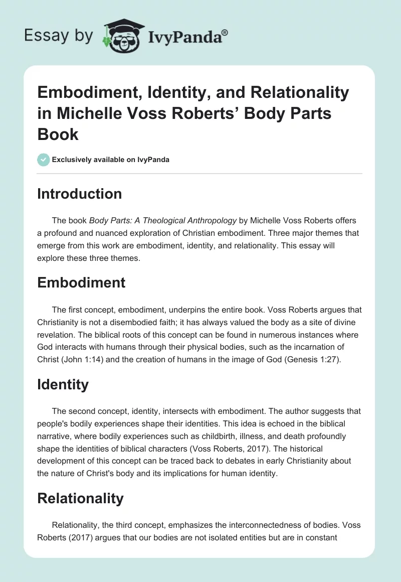 Embodiment, Identity, and Relationality in Michelle Voss Roberts’ Body Parts Book. Page 1