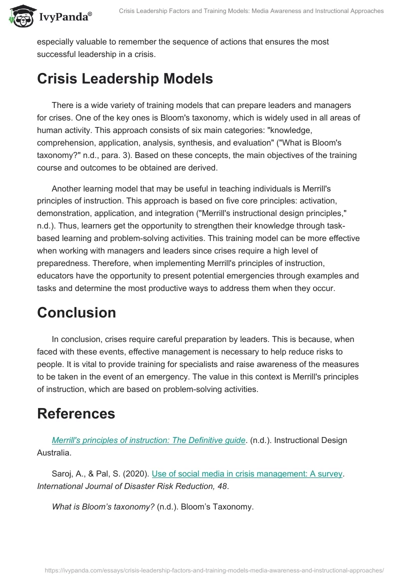 Crisis Leadership Factors and Training Models: Media Awareness and Instructional Approaches. Page 2