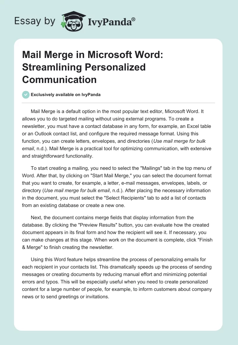 Mail Merge in Microsoft Word: Streamlining Personalized Communication. Page 1