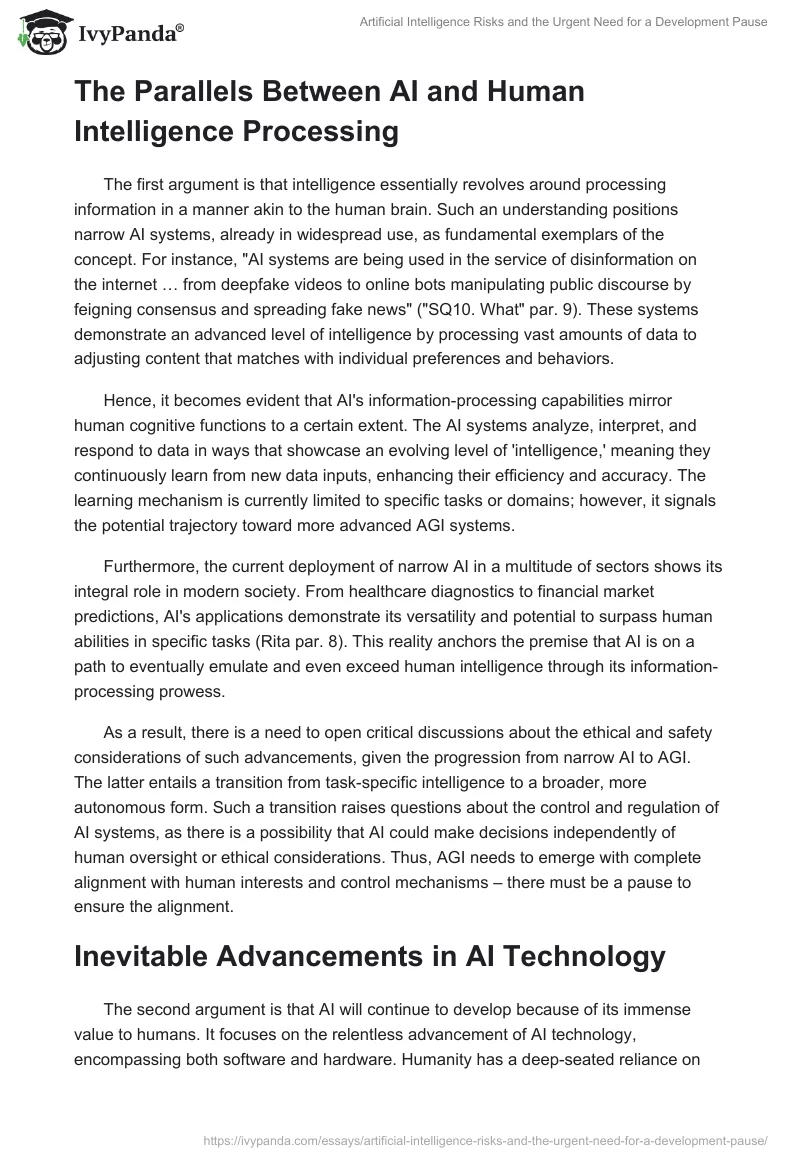 Artificial Intelligence Risks and the Urgent Need for a Development Pause. Page 2