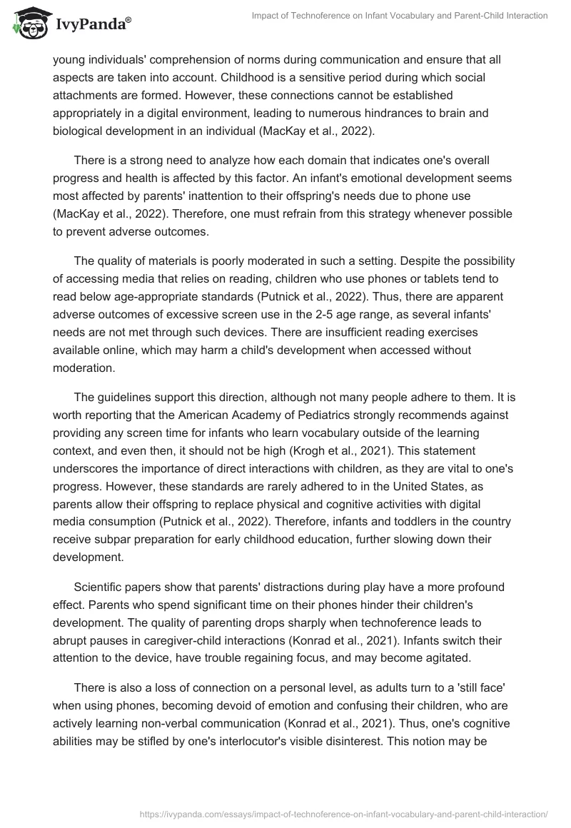 Impact of Technoference on Infant Vocabulary and Parent-Child Interaction. Page 2
