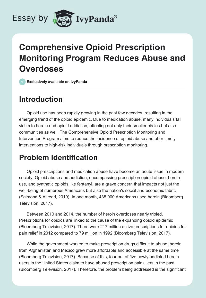 Comprehensive Opioid Prescription Monitoring Program Reduces Abuse and Overdoses. Page 1
