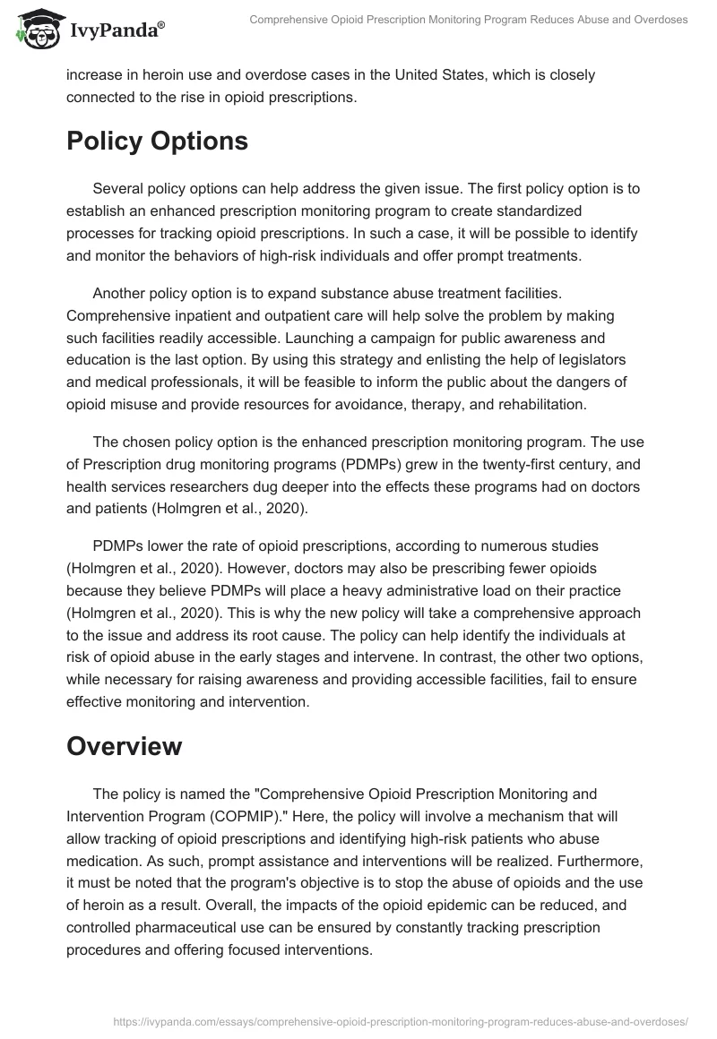 Comprehensive Opioid Prescription Monitoring Program Reduces Abuse and Overdoses. Page 2