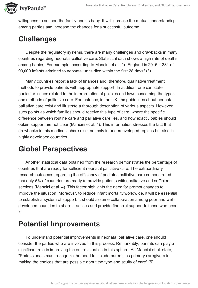Neonatal Palliative Care: Regulation, Challenges, and Global Improvements. Page 2
