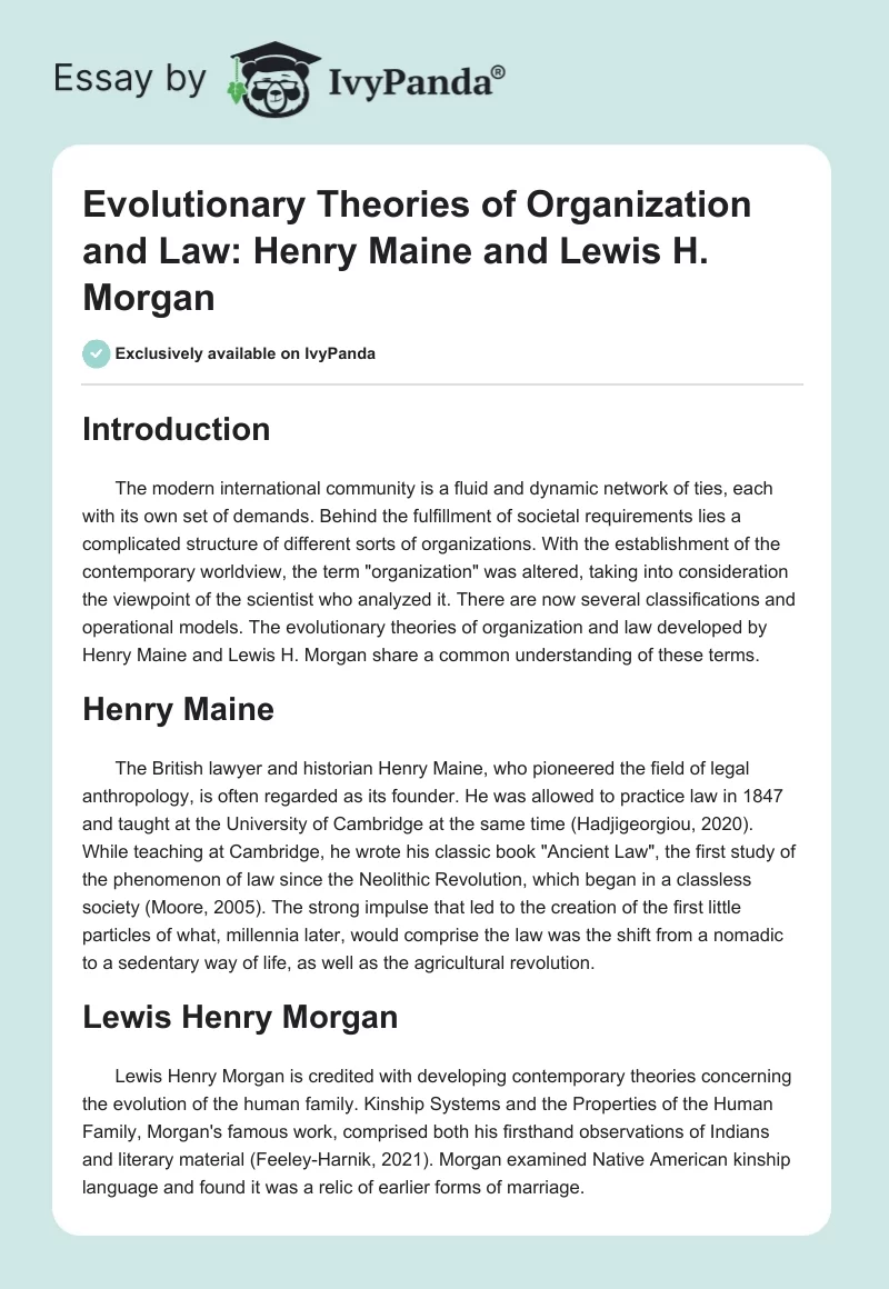 Evolutionary Theories of Organization and Law: Henry Maine and Lewis H. Morgan. Page 1