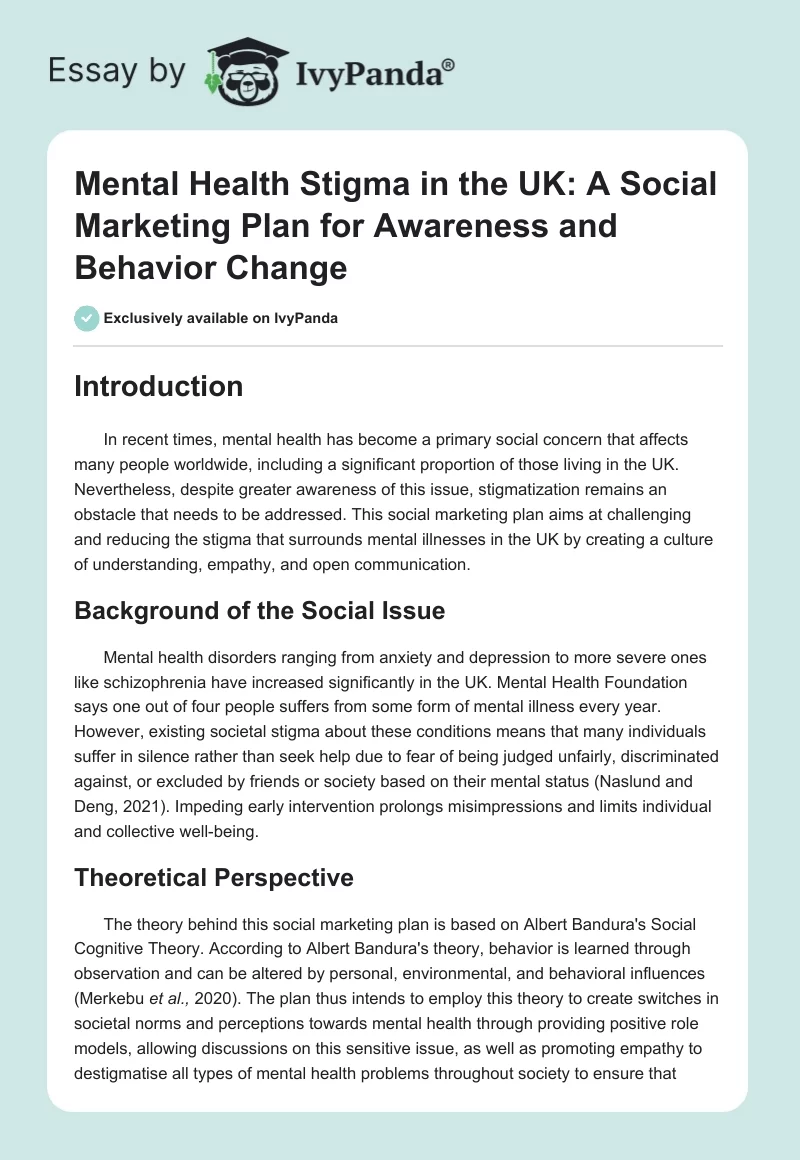 Mental Health Stigma in the UK: A Social Marketing Plan for Awareness and Behavior Change. Page 1
