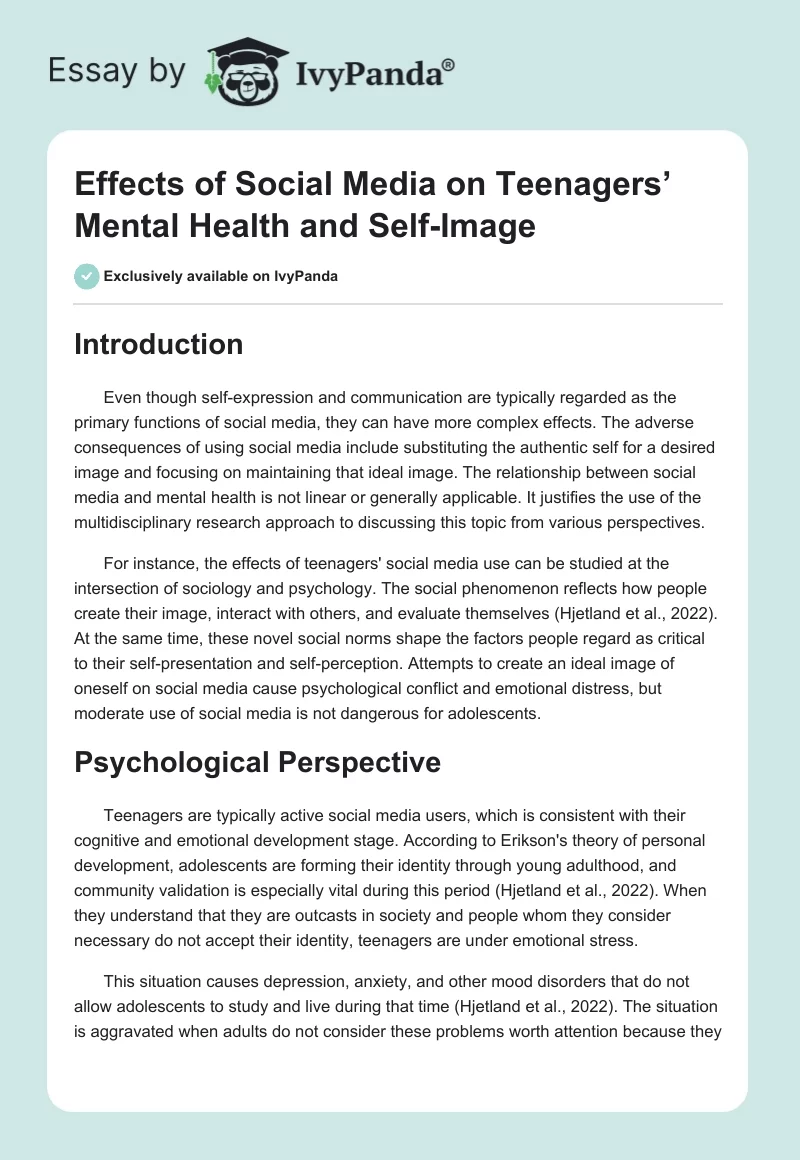 Effects of Social Media on Teenagers’ Mental Health and Self-Image. Page 1
