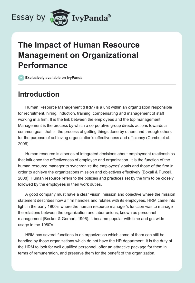 The Impact of Human Resource Management on Organizational Performance. Page 1