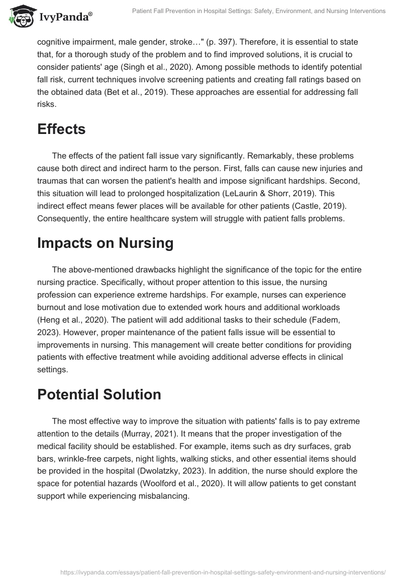 Patient Fall Prevention in Hospital Settings: Safety, Environment, and Nursing Interventions. Page 2