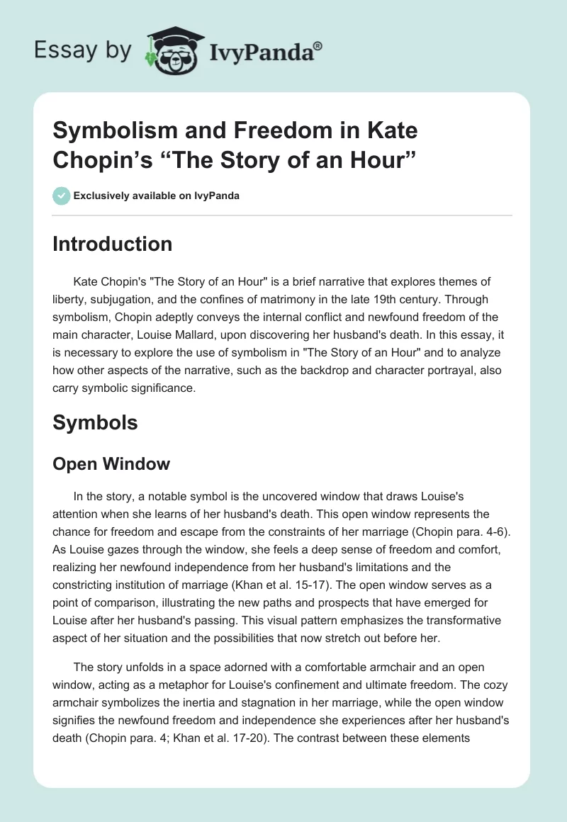 Symbolism and Freedom in Kate Chopin’s “The Story of an Hour”. Page 1