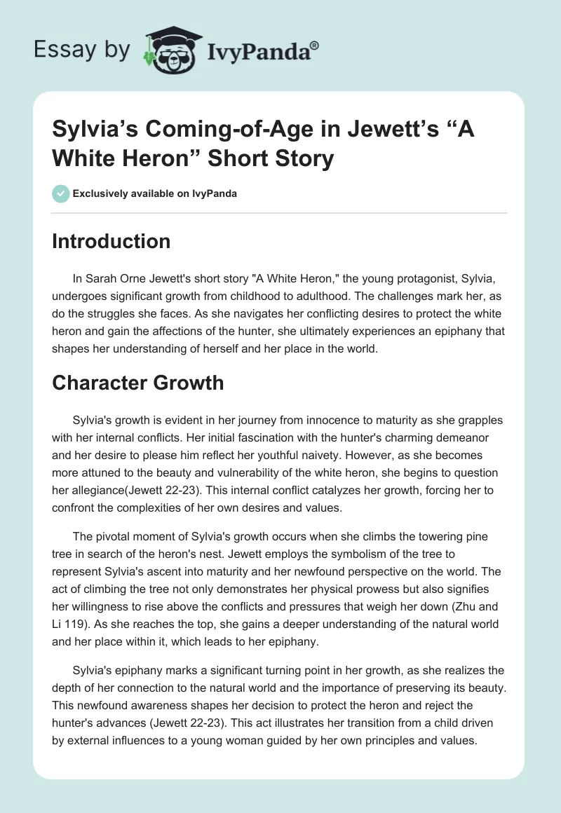 Sylvia’s Coming-of-Age in Jewett’s “A White Heron” Short Story. Page 1