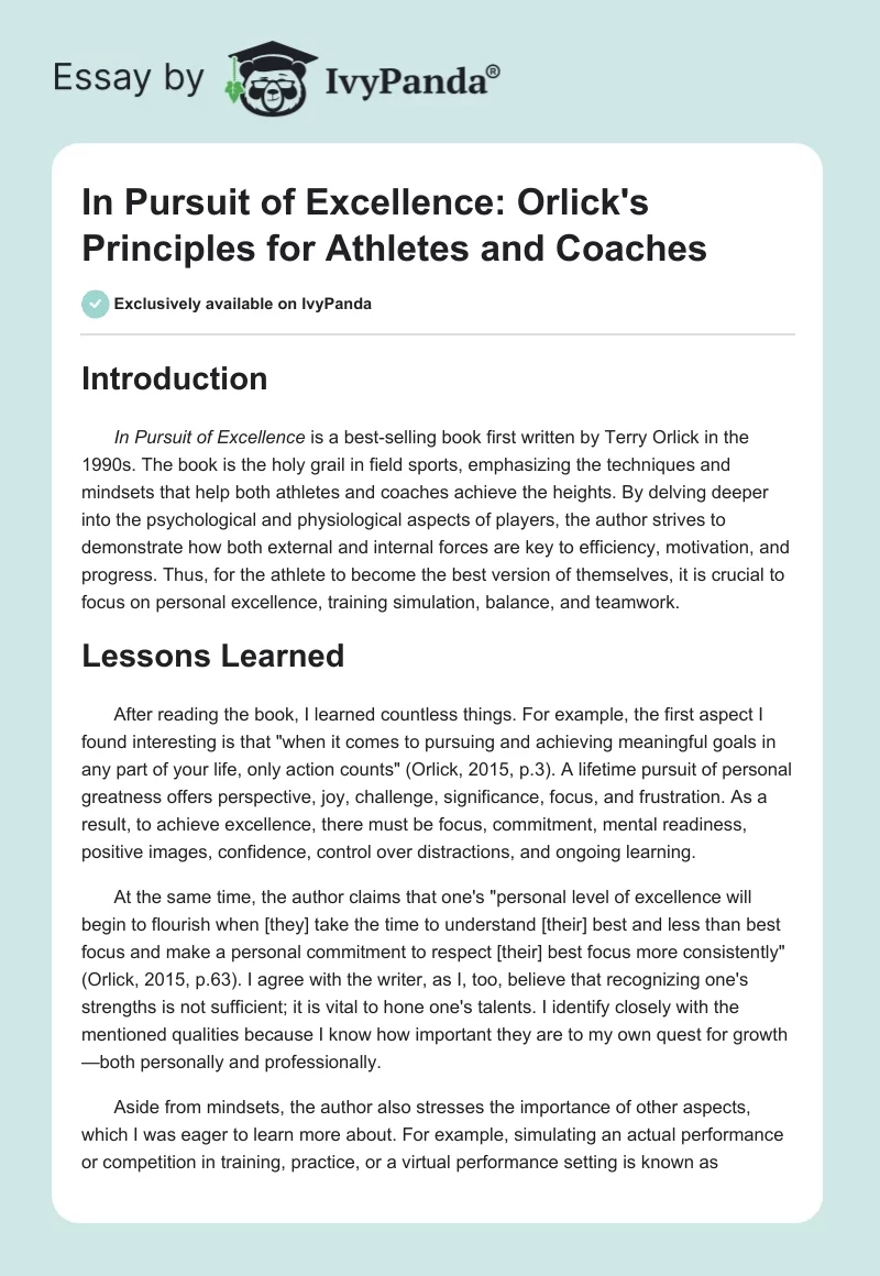 In Pursuit of Excellence: Orlick's Principles for Athletes and Coaches. Page 1