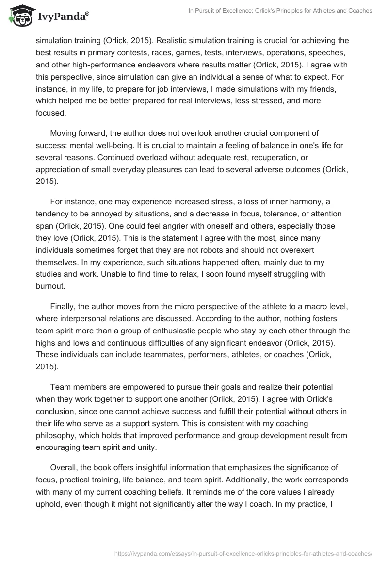 In Pursuit of Excellence: Orlick's Principles for Athletes and Coaches. Page 2