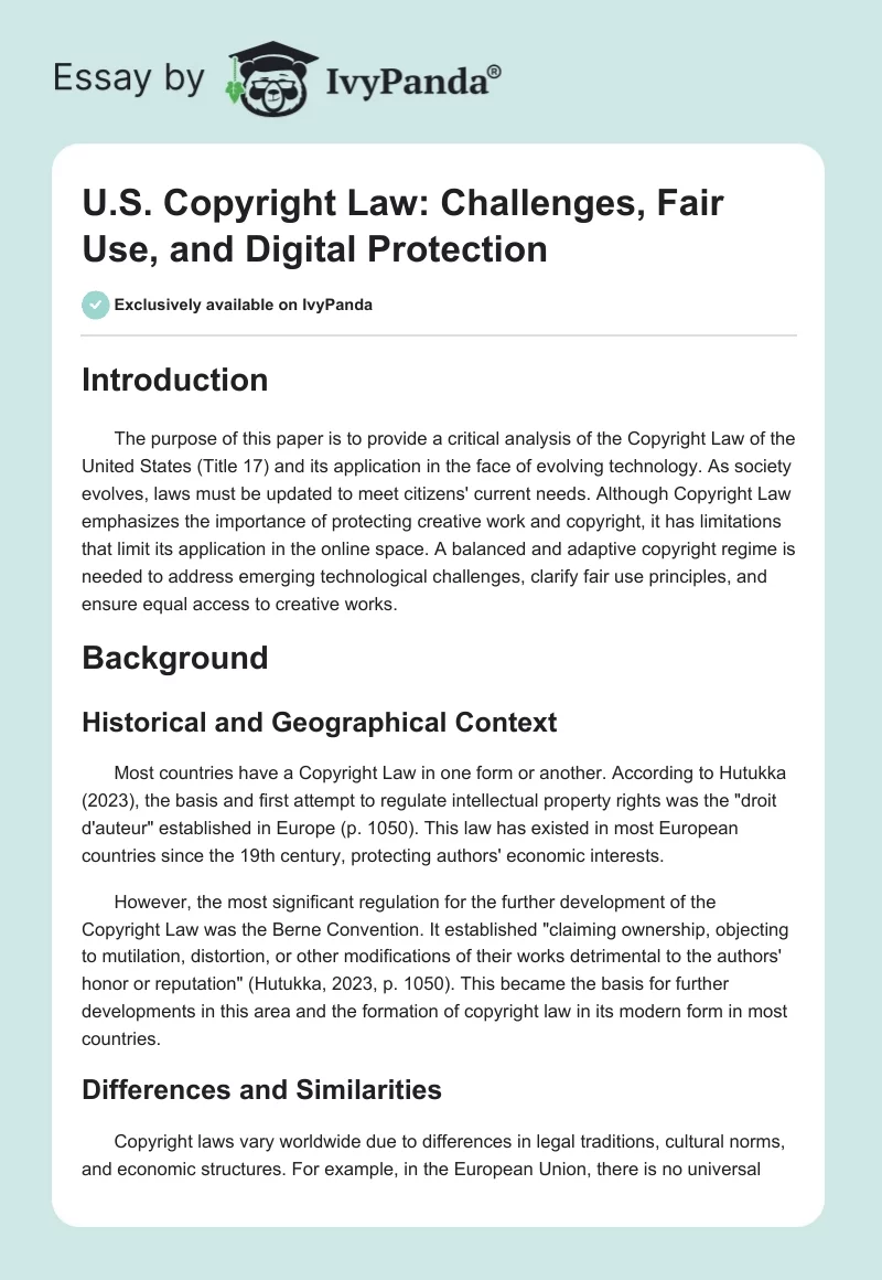 U.S. Copyright Law: Challenges, Fair Use, and Digital Protection. Page 1