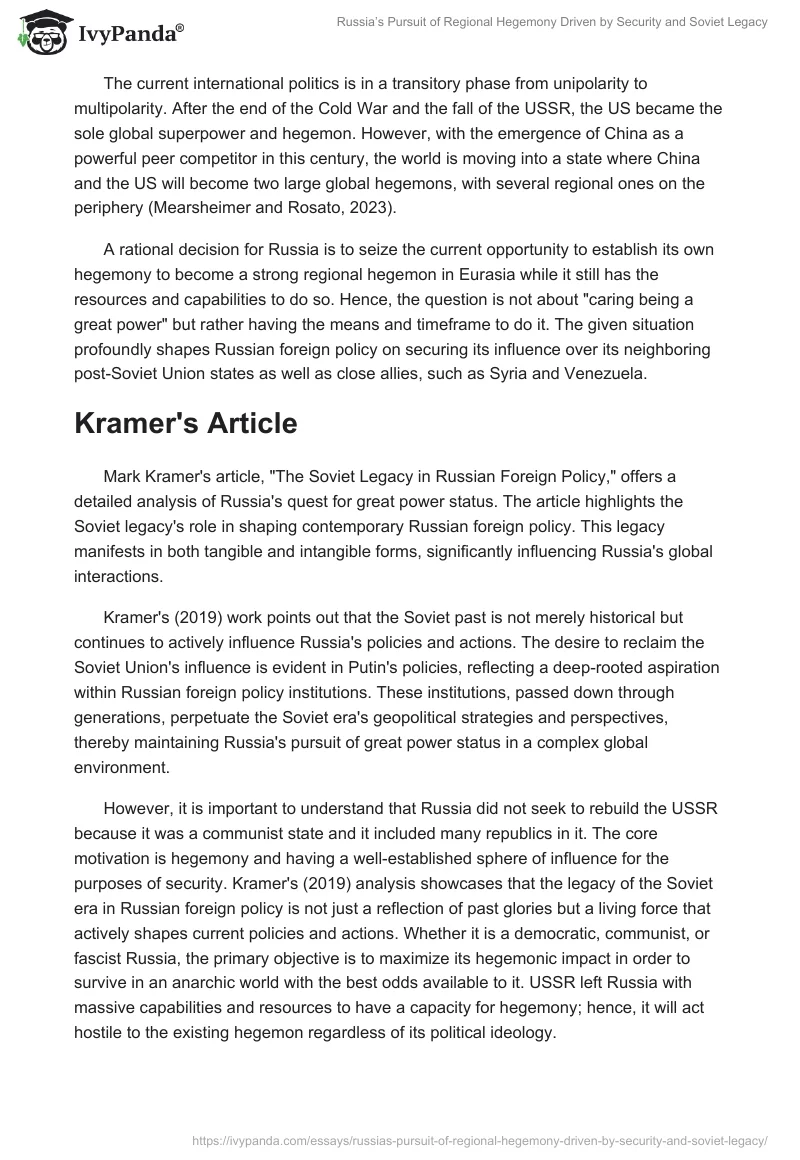 Russia’s Pursuit of Regional Hegemony Driven by Security and Soviet Legacy. Page 2