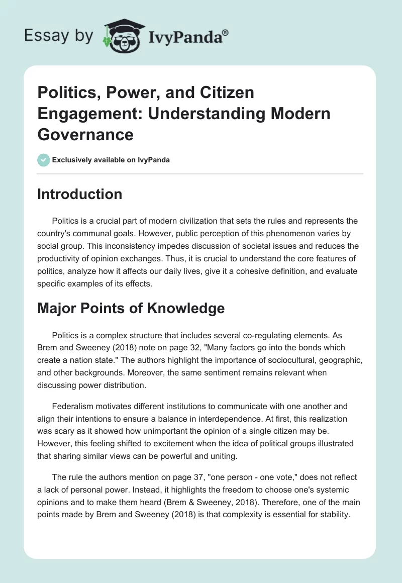 Politics, Power, and Citizen Engagement: Understanding Modern Governance. Page 1
