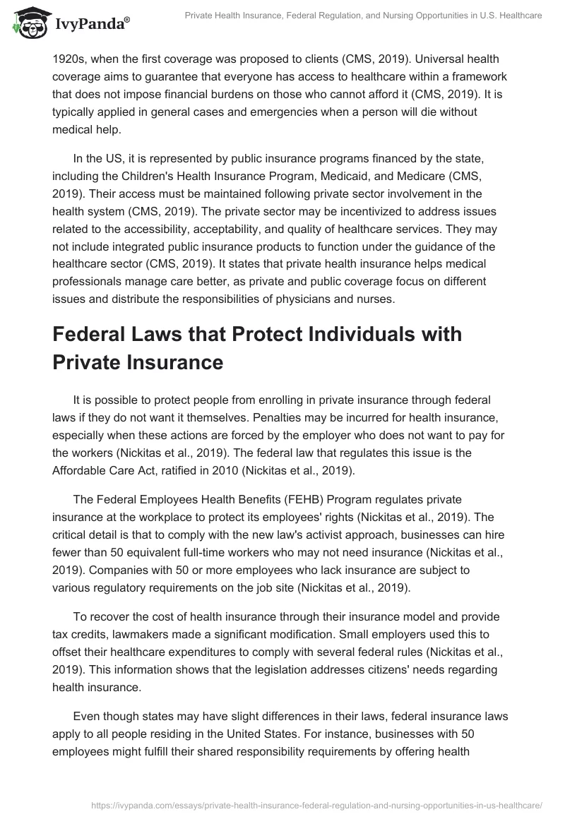 Private Health Insurance, Federal Regulation, and Nursing Opportunities in U.S. Healthcare. Page 2