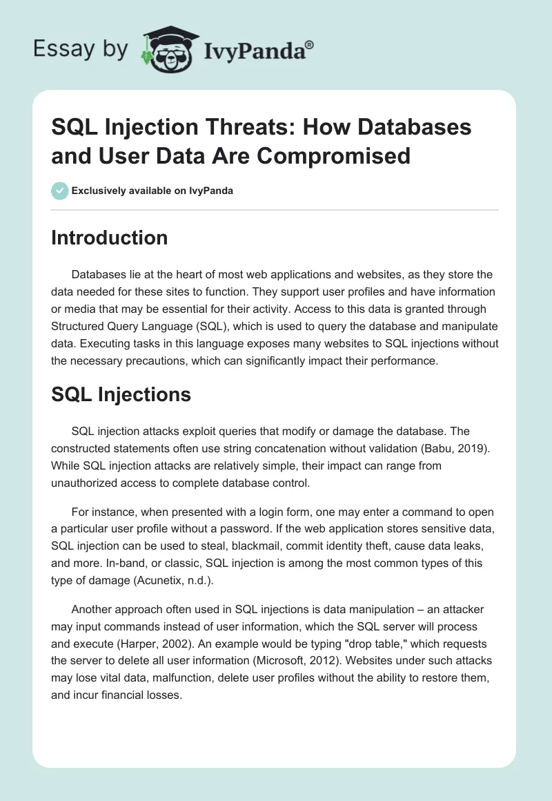 SQL Injection Threats: How Databases and User Data Are Compromised. Page 1