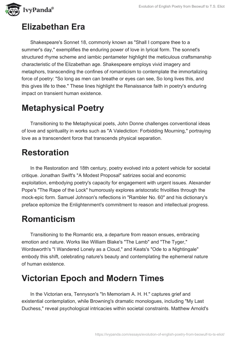 Evolution of English Poetry from Beowulf to T.S. Eliot. Page 2