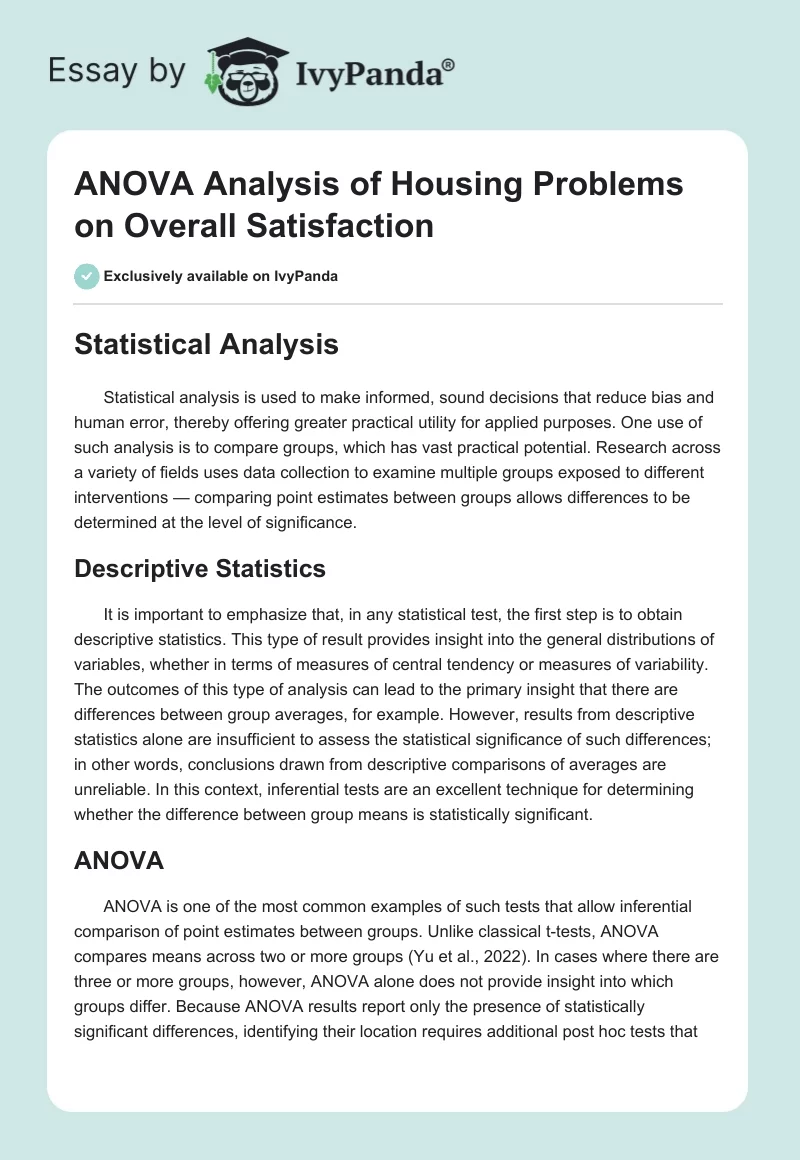 ANOVA Analysis of Housing Problems on Overall Satisfaction. Page 1