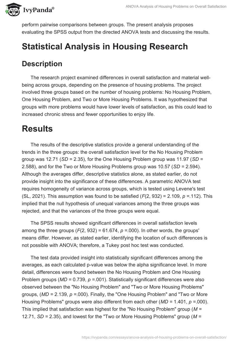 ANOVA Analysis of Housing Problems on Overall Satisfaction. Page 2