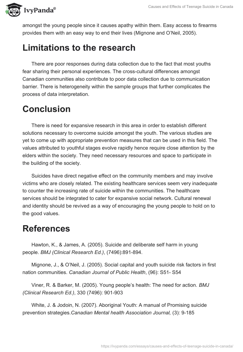 Causes and Effects of Teenage Suicide in Canada. Page 5