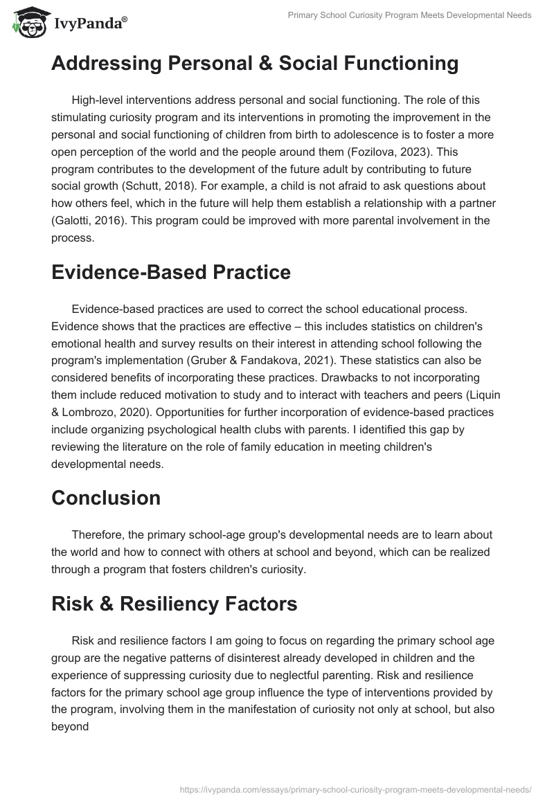 Primary School Curiosity Program Meets Developmental Needs. Page 2