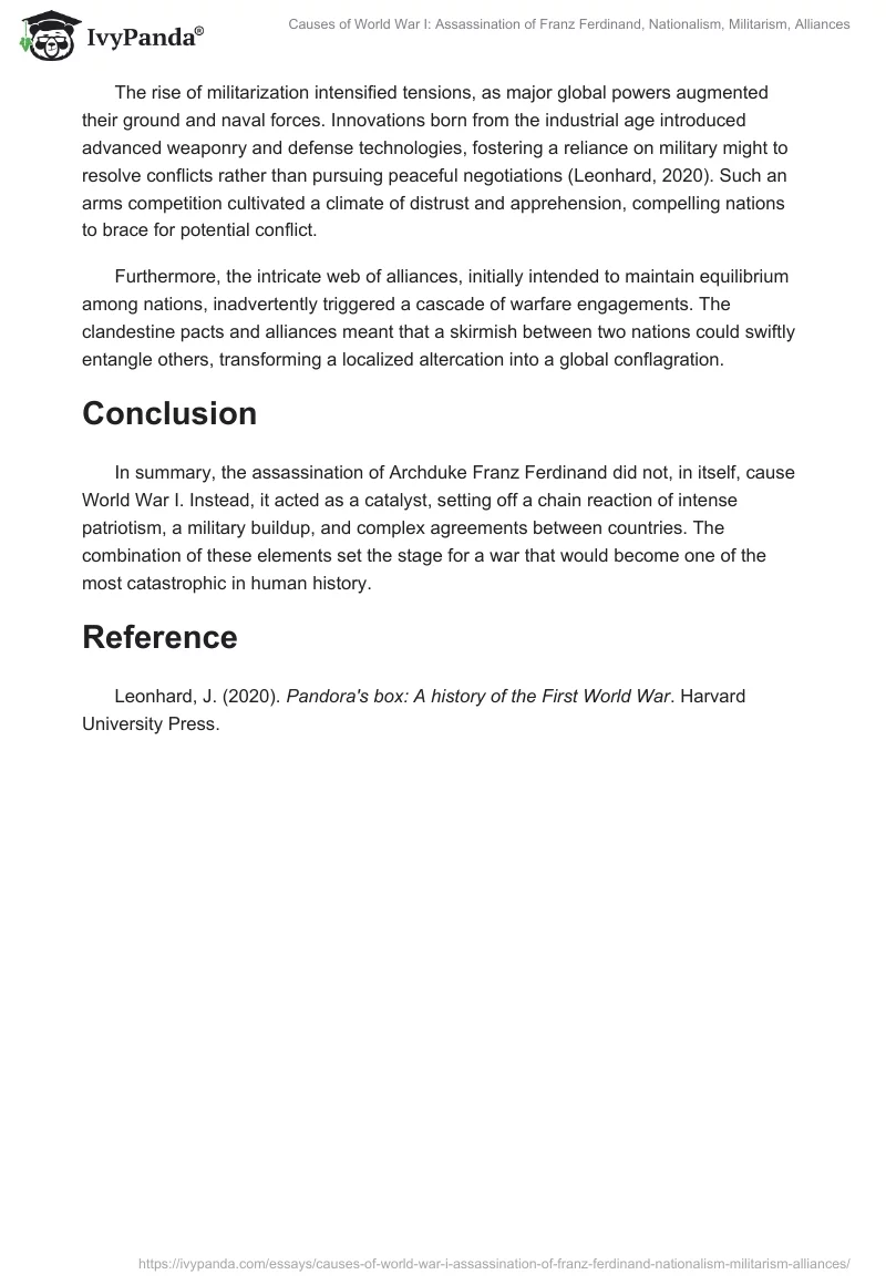 Causes of World War I: Assassination of Franz Ferdinand, Nationalism, Militarism, Alliances. Page 2