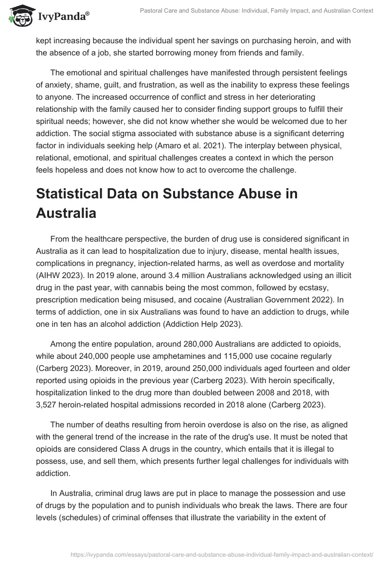 Pastoral Care and Substance Abuse: Individual, Family Impact, and Australian Context. Page 2