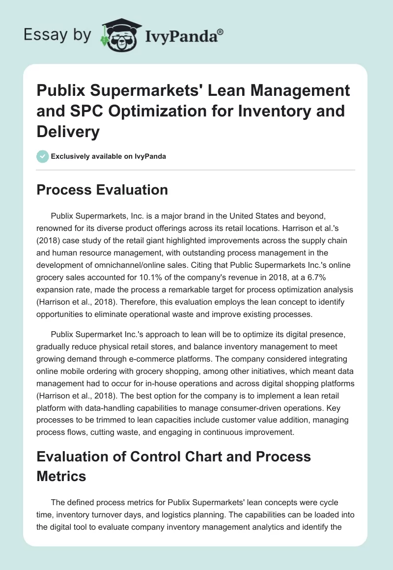 Publix Supermarkets' Lean Management and SPC Optimization for Inventory and Delivery. Page 1