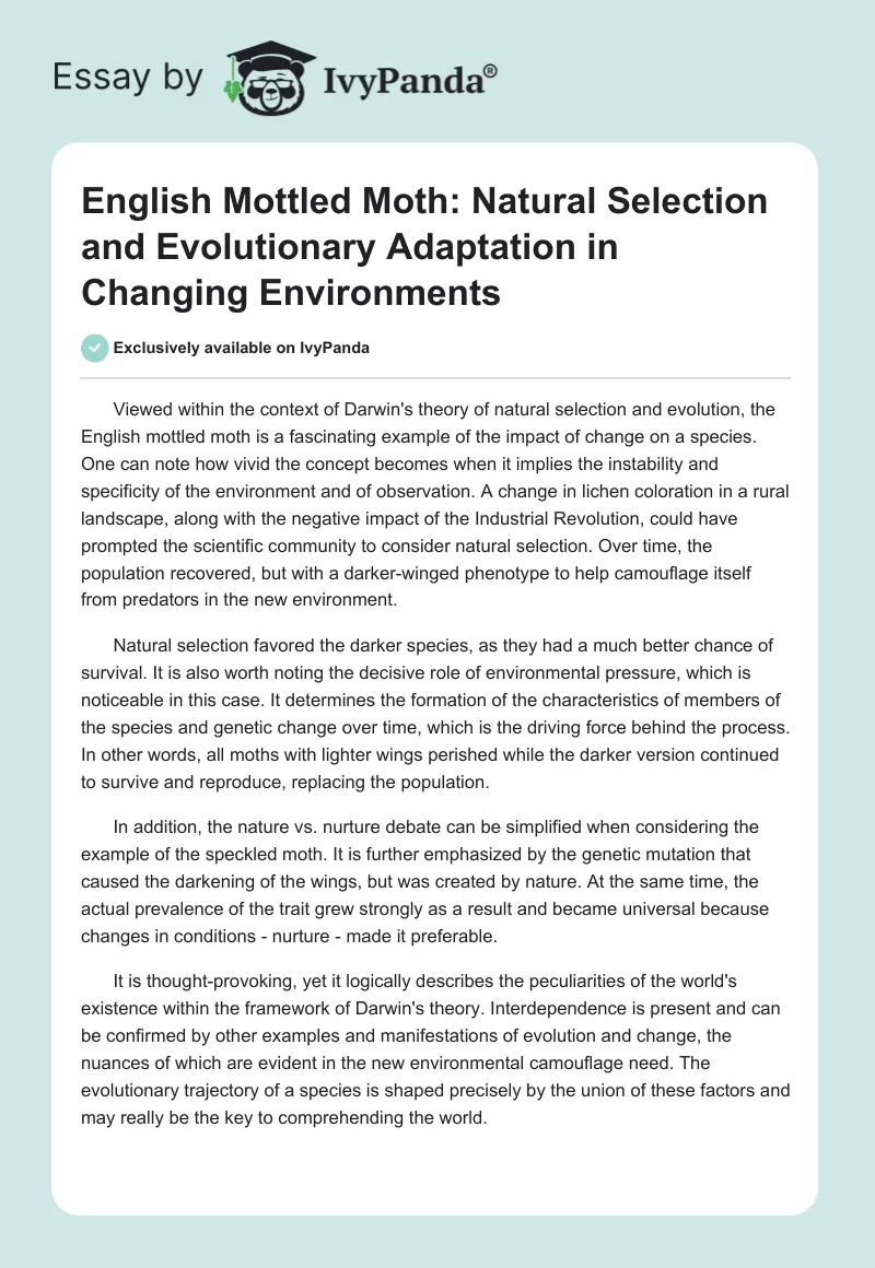 English Mottled Moth: Natural Selection and Evolutionary Adaptation in Changing Environments. Page 1
