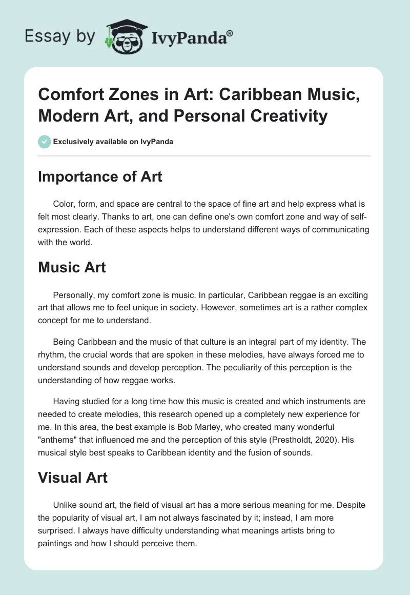 Comfort Zones in Art: Caribbean Music, Modern Art, and Personal Creativity. Page 1