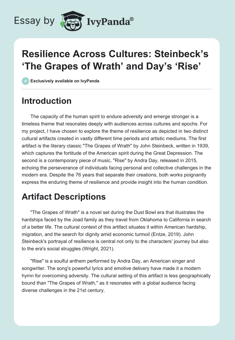 Resilience Across Cultures: Steinbeck’s ‘The Grapes of Wrath’ and Day’s ‘Rise’. Page 1