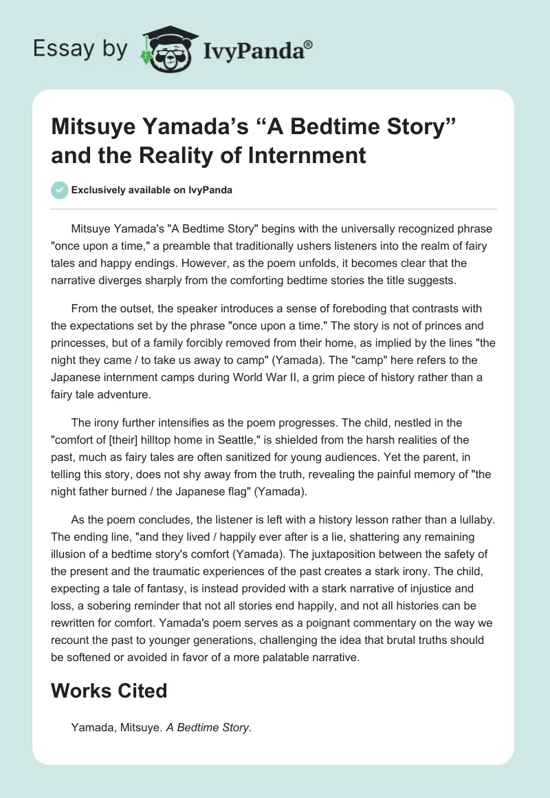 Mitsuye Yamada’s “A Bedtime Story” and the Reality of Internment. Page 1