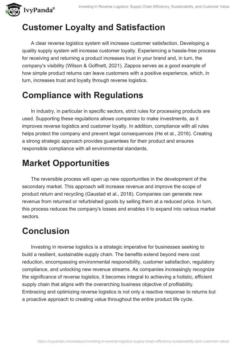 Investing in Reverse Logistics: Supply Chain Efficiency, Sustainability, and Customer Value. Page 2